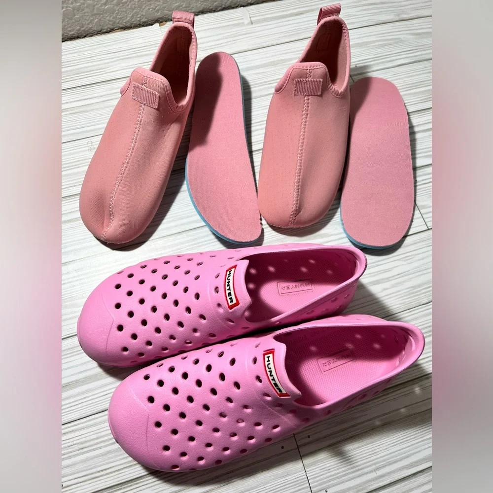 Hunter Girl's Slip On Water Sneaker shoe pink with removable liner sole size‎ 3
